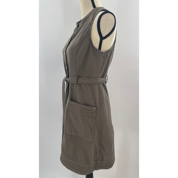 Anthropologie Brown Button Utility Dress Cargo Shirt Denim Sleeveless 6 Tie - Picture 3 of 13